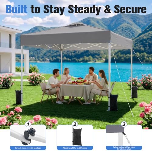 10x10 Pop Up Canopy Tent with Dual Vented Roof, One Push Setup - Image 6
