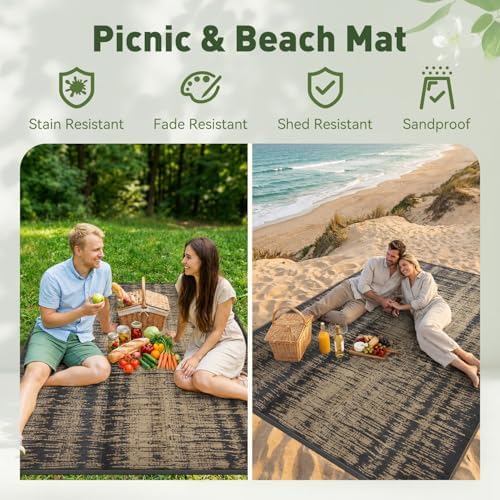 MontVoo Outdoor Rug Waterproof 8x10 ft Outdoor Carpet Patio Rug Mat Reversible - Image 4