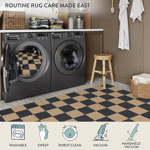 Lahome Checkered Easy Jute 4ft Round Outdoor Rug, Washable Small Rugs Black - Image 5