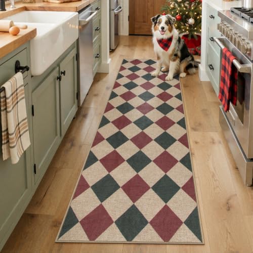 Lahome Christmas Runner Rug, 2x8 Checkered Christmas Decor Non Slip Entryway by Lahome