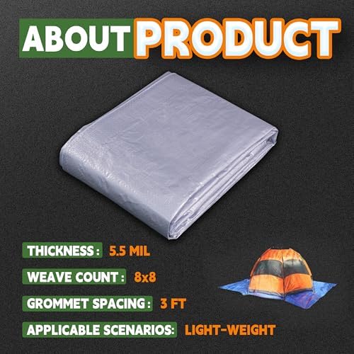 RAINDEWAY Tarps 16x20Ft 5.5 Mil Multipurpose Waterproof Poly Tarp Cover - Image 7