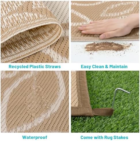 HEBE Waterproof Outdoor Rug 5'x8', Floral Reversible Plastic Patio Rug - Image 6