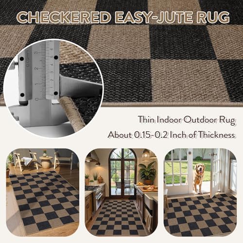 Lahome Checkered Easy Jute 3x5 Outdoor Rug, Washable Rugs - Image 4