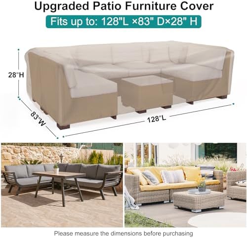 Waterproof Outdoor Patio Furniture Covers 128"L×83"W×28"H Brown - Image 2