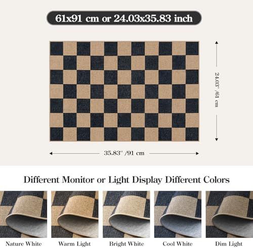 Lahome Checkered Easy Jute Front Door Mat, 2x3 Kitchen Outdoor Rug Washable - Image 2