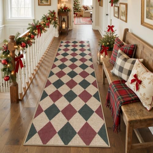 Lahome Christmas Runner Rug, 2x8 Checkered Christmas Decor Non Slip Entryway - Image 3