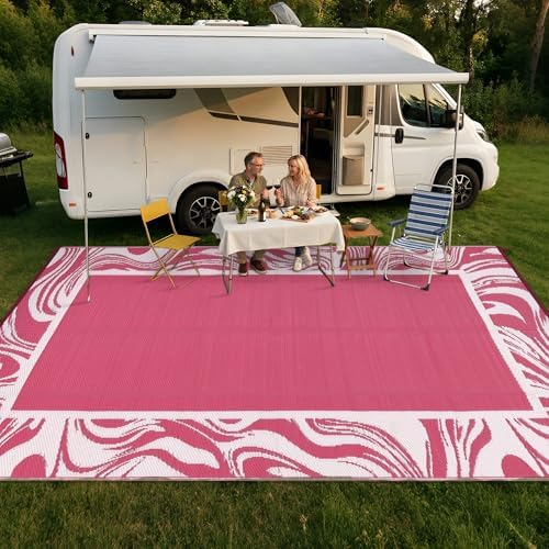 Garvee 9x12 Large Pink Outdoor Rug, Weather Resistant, Quick Dry Patio Rugs - Image 3