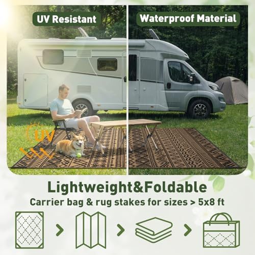 MontVoo-Outdoor Rug Carpet Waterproof 5x8 ft Reversible Patio Rug RV Camping - Image 6