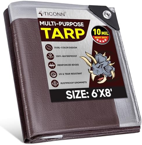 TICONN Heavy Duty Tarp Cover Waterproof, Extra Thick UV Resistant Tarpaulin by TICONN