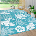 Pauwer Waterproof Outdoor Rug 6x9, Plastic Straw Patio Rug, Floral Teal by Pauwer