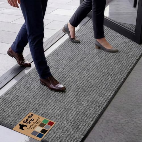 GORILLA GRIP Traffic Guard Indoor Outdoor Heavy Duty Door Mat 59x24 Lt Gray by GorillaGrip