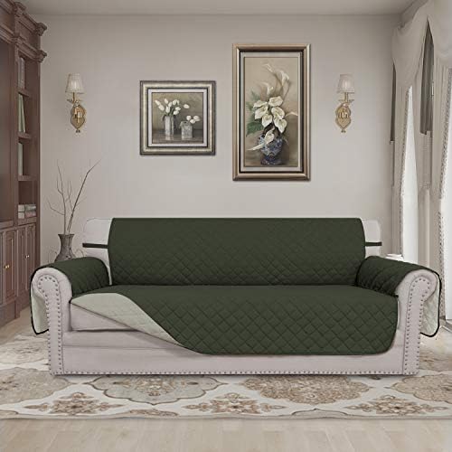 Easy-Going Reversible Couch Cover, 3 Cushion Sofa, Army Green/Beige - Image 2
