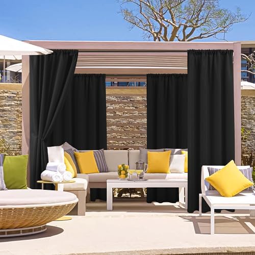 Outdoor Curtains for Patio Waterproof Rod Pocket 6 Pcs 54x108 Inch Black - Image 2