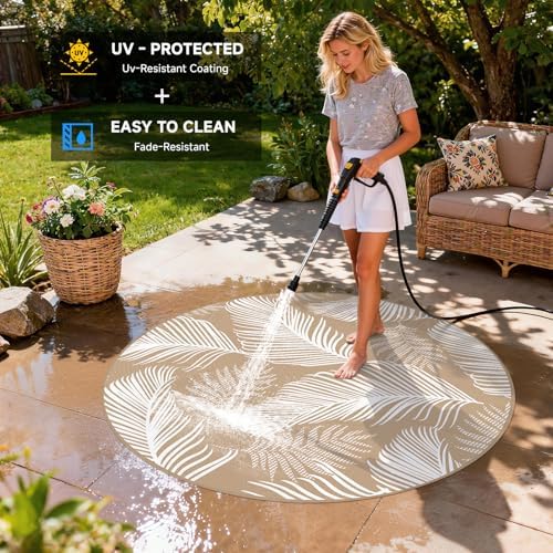 Pauwer Waterproof Outdoor Rug 6ft, Plastic Straw Patio Rug, Leaf Brown - Image 5