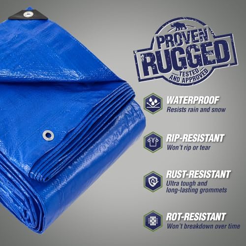 RUGGED RHINO Heavy Duty Waterproof Tarp, Reinforced Corners 1 Pk 16x20 Blue - Image 2
