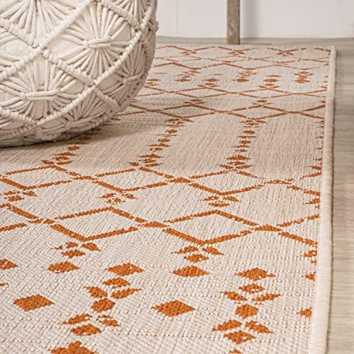 JONATHAN Y Moroccan Geometric Indoor Outdoor Square Area Rug 5X5 Cream/Orange - Image 6