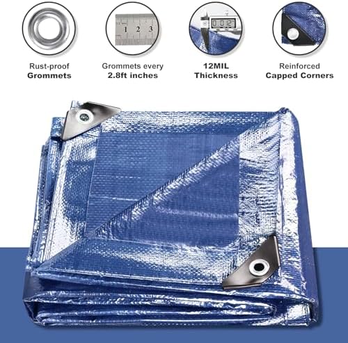 Tarps Waterproof 8x10 Feet, 2 Pack Heavy Duty Blue Tarp Cover 12 Mil Thick - Image 2
