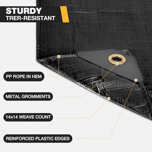Winpull Heavy Duty Tarp 14 Mil Tarp Waterproof Black 12x24 FT, UV Resistant - Image 4