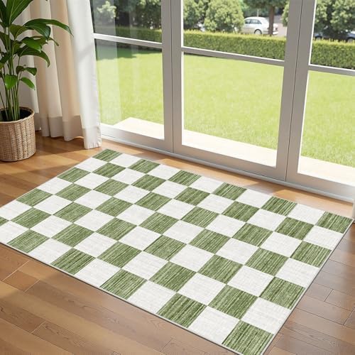 Green White Checkered Entry Rug by Othilic