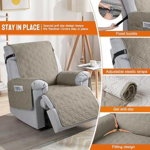 VANSOFY 100% Waterproof Recliner Chair Covers Washable - Image 3