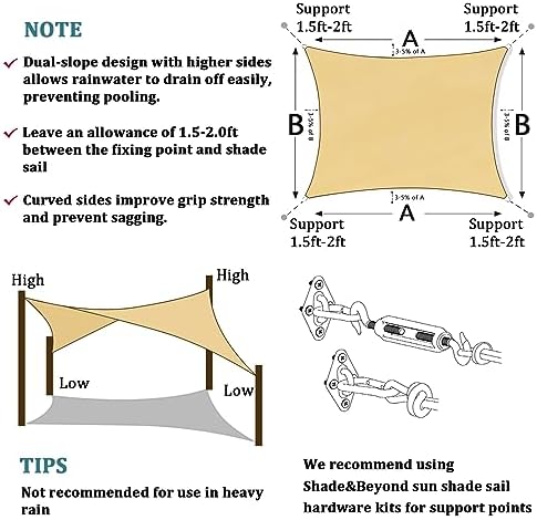 Shade&Beyond 7'X13' Sun Shade Sail Beige Rectangle - Image 6