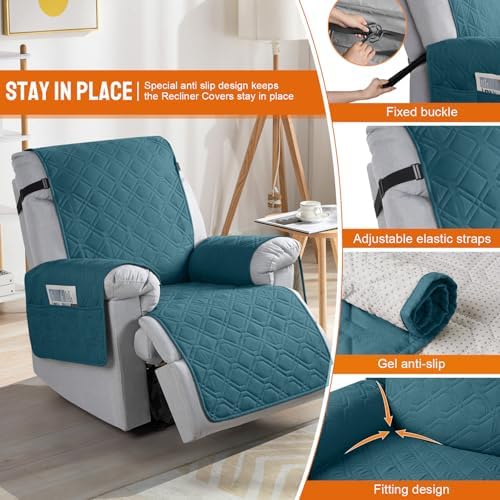 VANSOFY 100% Waterproof Recliner Chair Covers Washable, Peacock Blue - Image 3