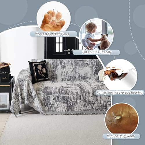 MYSKY HOME Boho Couch Cover for Dogs Washable Deep Grey Abstract Couch Sofa - Image 3