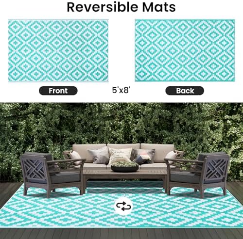 Smiry Outdoor Rug 5x8 ft Waterproof Reversible Boho Mat - Image 3