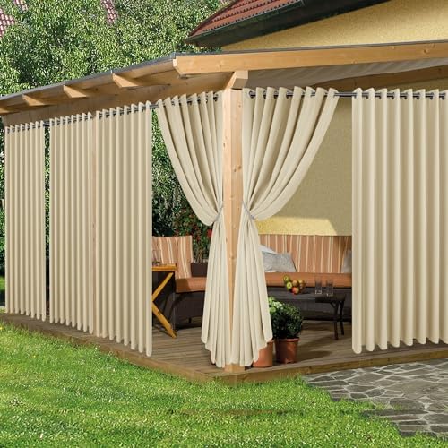 Extra Wide Outdoor Curtains for Patio Waterproof 6 Pcs 110x95 Inch Cream by HolidayIdeas