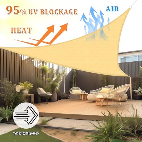 Shade&Beyond 7'X7'X9.9' Sun Shade Sail Sand Triangle - Image 2