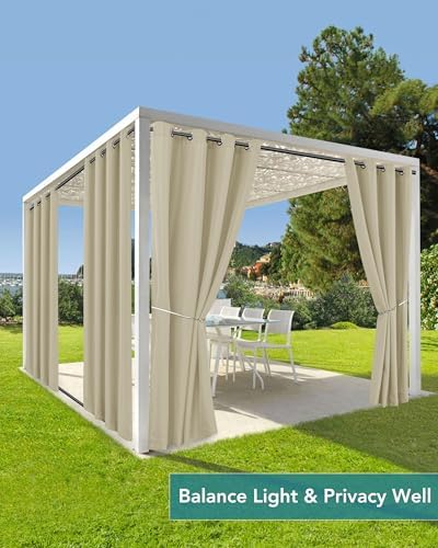 Windproof Outdoor Curtains for Patio Waterproof 4 Pcs 110x95 In Cream - Image 5