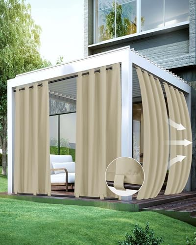 Windproof Outdoor Curtains for Patio Waterproof 4 Pcs 54x95 In Cream by HolidayIdeas
