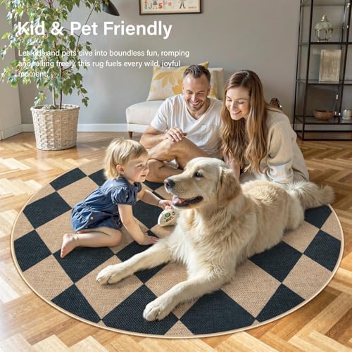 Lahome Checkered Easy Jute Round Rug 3ft, Outdoor Entryway Rug Washable - Image 3
