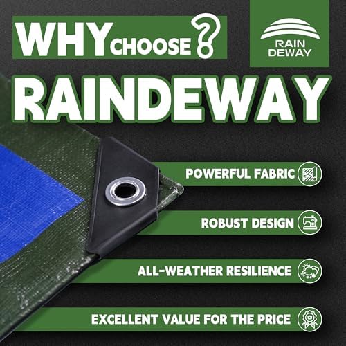 RAINDEWAY 20x30 Feet Tarps Heavy Duty Waterproof 10.5 Mil Outdoor Poly Tarp - Image 2