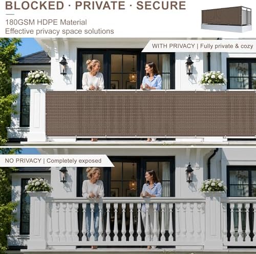 SUNNY GUARD 3' x 5' Balcony Privacy Screen, HDPE Patio Railing Cover Fence - Image 3