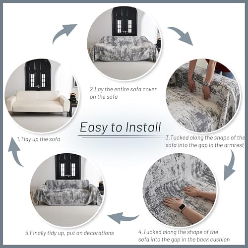 MYSKY HOME Sectional Couch Cover Deep Grey Abstract Geometric Sofa Covers - Image 5
