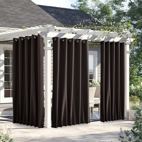 NICETOWN Weighted Curtains for Patio Waterproof W66xL84 Brown 2 Panels by NICETOWN