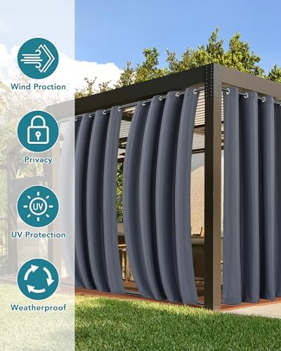 Windproof Outdoor Curtains for Patio Waterproof 4 Pcs 54x108 In Grey - Image 3