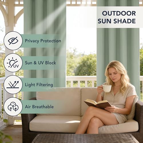 Outdoor Curtains for Patio Waterproof, 6 Drape Panels, Sun Shades - Image 3