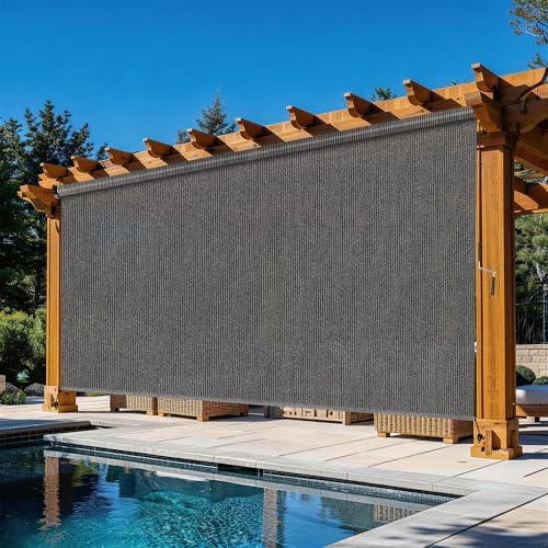 Outdoor Roller Shades for Patio 10'Wx8'H Gray, 90% UV Block & Privacy by Unknown