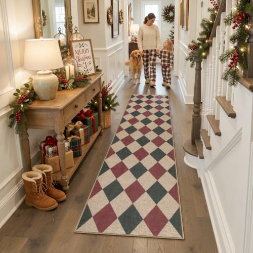 Lahome Christmas Runner Rug, 2x8 Checkered Christmas Decor Non Slip Entryway - Image 5
