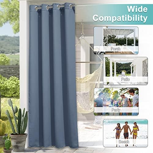 NICETOWN Outdoor Patio Curtain W66 x L95 inch, 1 Panel, Stone Blue - Image 3