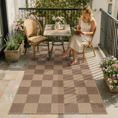 Lahome Checkered Easy Jute 3x5 Outdoor Rug, Washable Rugs - Image 3
