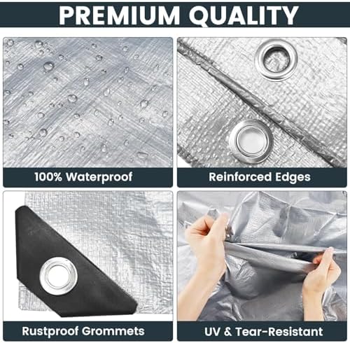 TICONN Heavy Duty Tarp Cover, Extra Thick Tarps Waterproof Tear and Rip Proof - Image 2