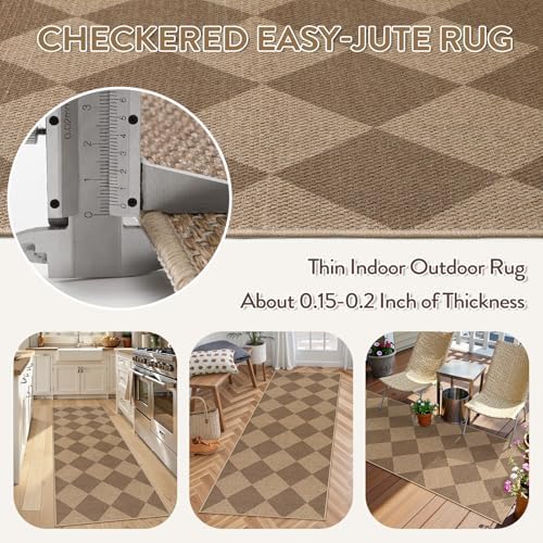 Lahome Checkered Easy Jute Outdoor Runner Rug, 2x6 Kitchen Rugs Washable - Image 4