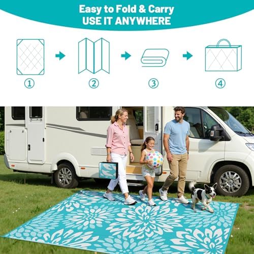 HEBE Waterproof Outdoor Rug 6'x9', Floral Reversible Plastic Patio Rug - Image 5