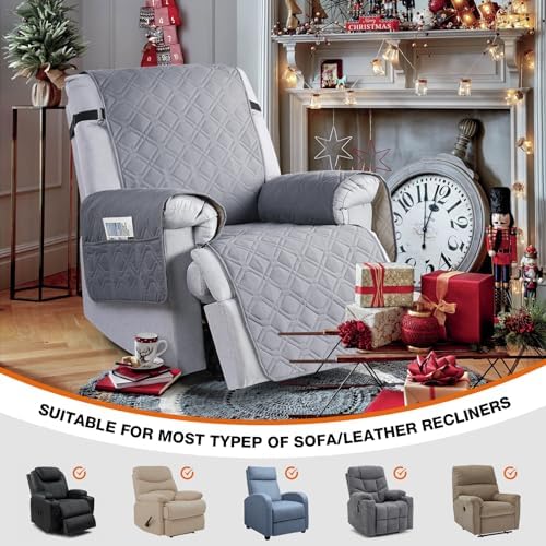 VANSOFY 100% Waterproof Recliner Chair Covers Washable, Light Gray - Image 3
