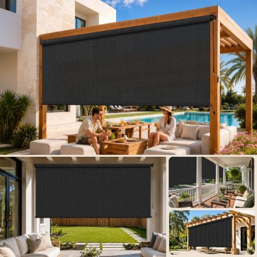 Outdoor Roller Shades for Patio 11'Wx8'H Black, 90% UV Block & Privacy - Image 5