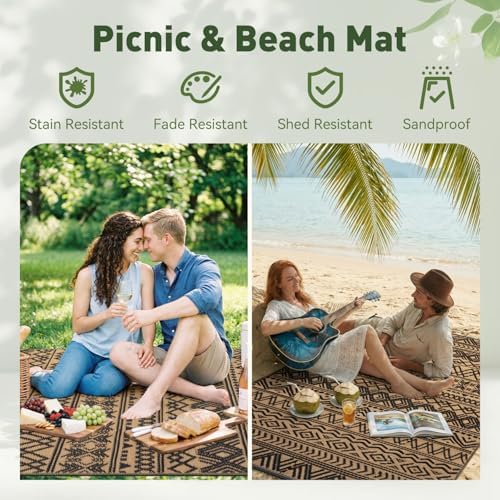 MontVoo-Outdoor Rug Carpet Waterproof 5x8 ft Reversible Patio Rug RV Camping - Image 5