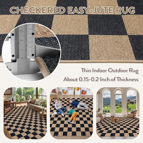 Lahome Checkered Easy Jute Living Room Rug, 9x12 Outdoor Area Rugs Washable - Image 5